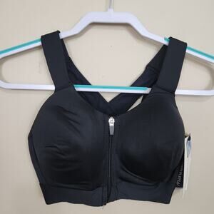 New! Layer8 Black Zip Front Sports Bra SZ L Maximum Support Qwick Dry Wire Free